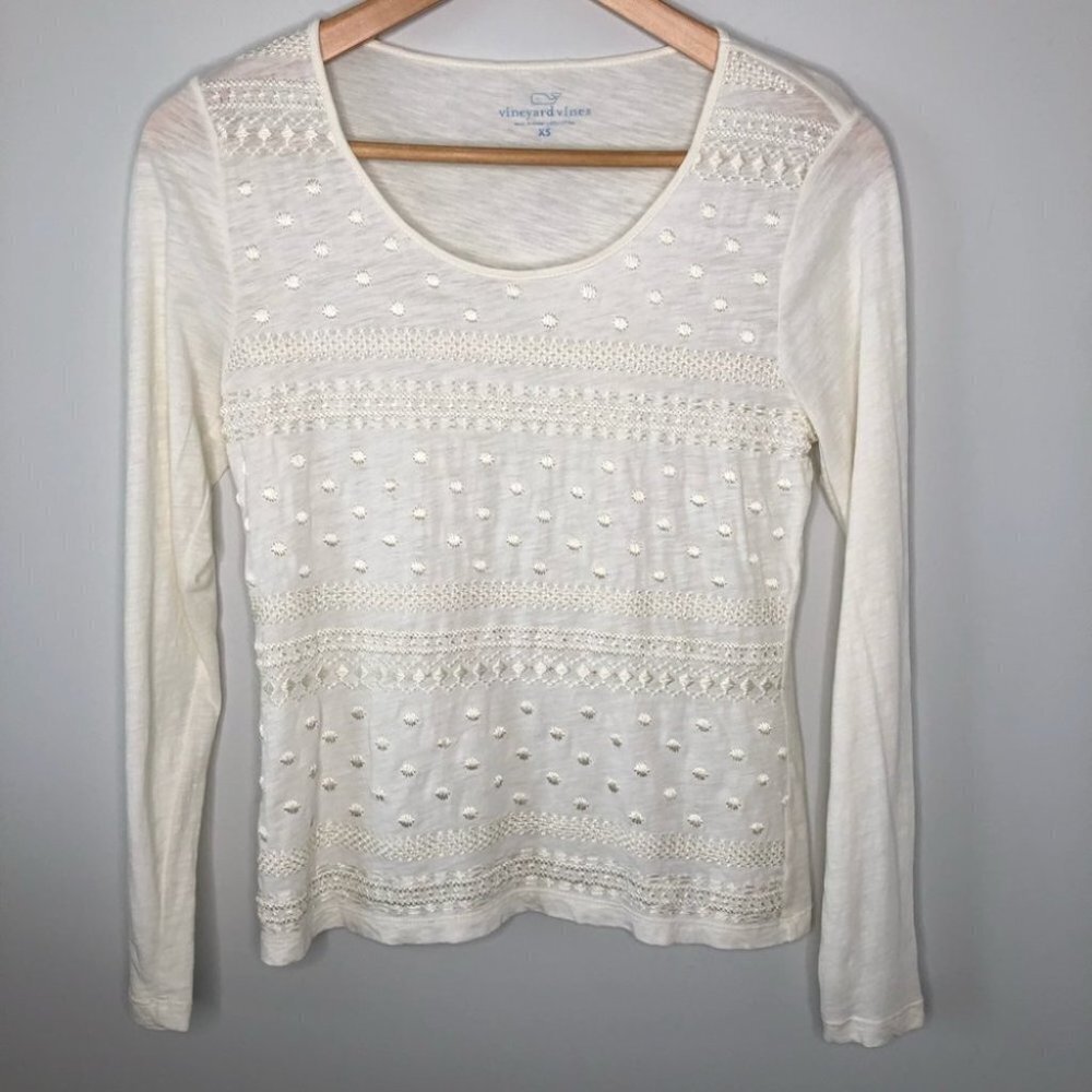 VINEYARD‎ Vines Monochromatic Cream Embroidered Long Sleeve Shirt Size  XS
